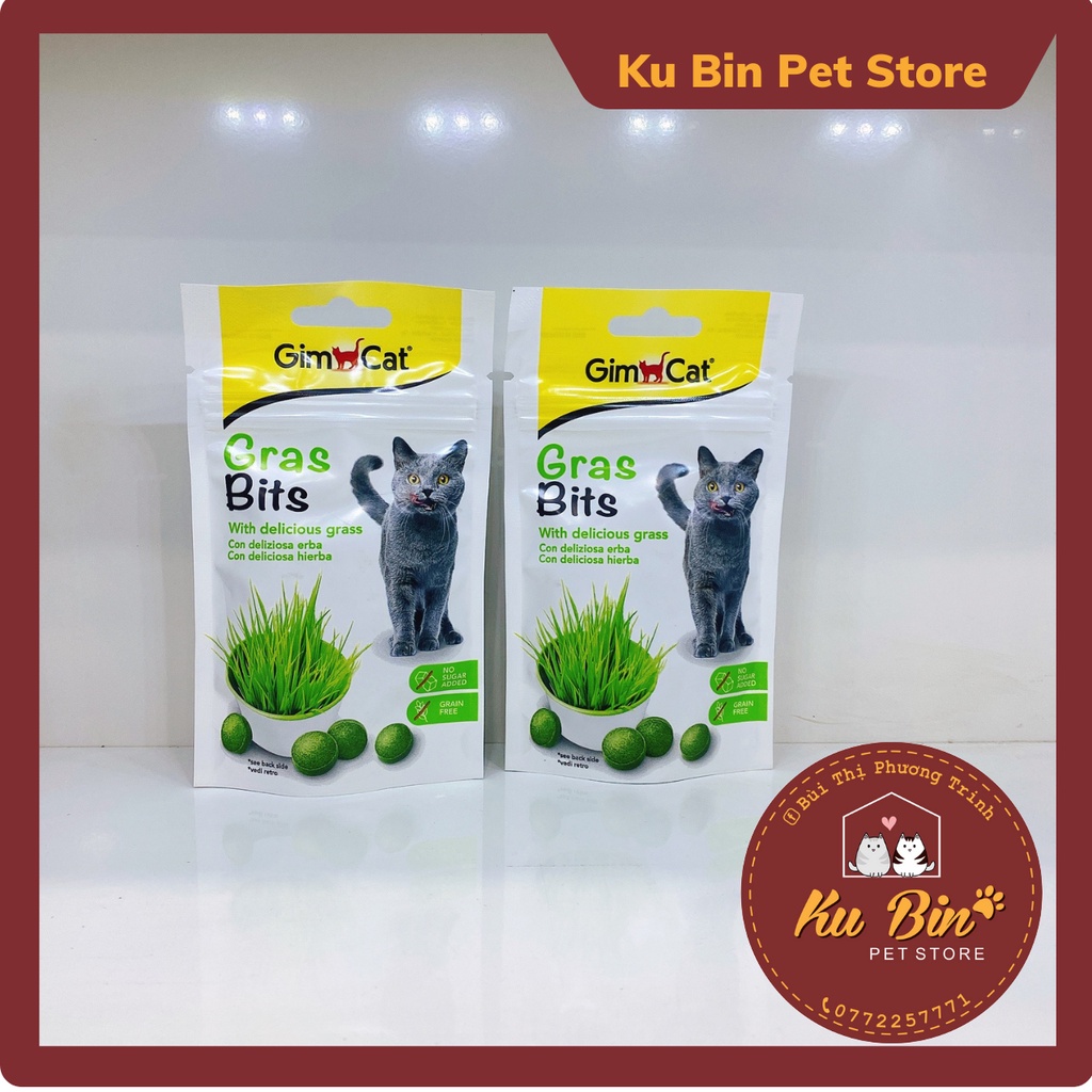 Snack Gimcat Gras Bits Cỏ Dạng Viên Tiêu Búi Lông Cho Mèo