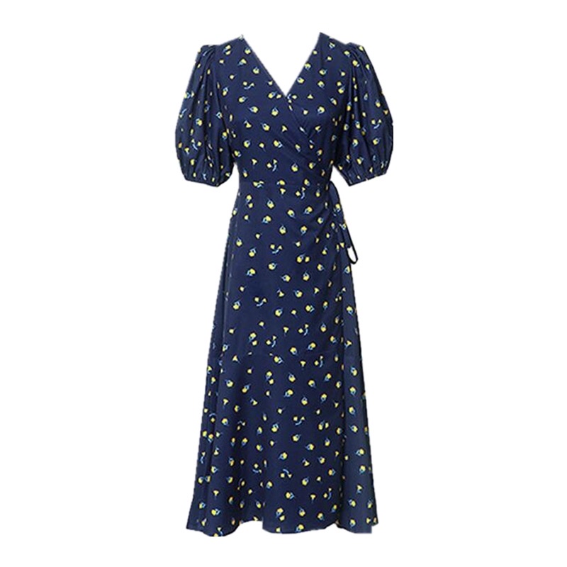 Váy hoa nhí, vintage nền xanh đen hoa vàng