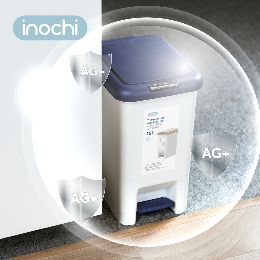 Thùng rác đạp chữ nhật 10L, 15L, 20L, 30L ( CÓ LÕI) Hiro kháng khuẩn ngăn mùi inochi. NOWSHIP. GIAO MÀU NGẪU NHIÊN