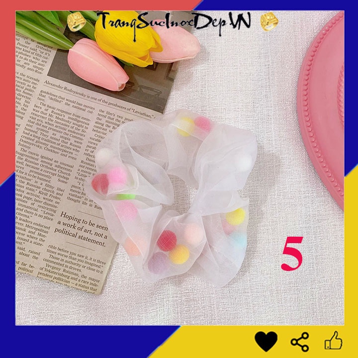 Dây buộc tóc, cột tóc scrunchies quả cầu dễ thương phong cách Hàn Quốc nhiều mẫu dễ chọn