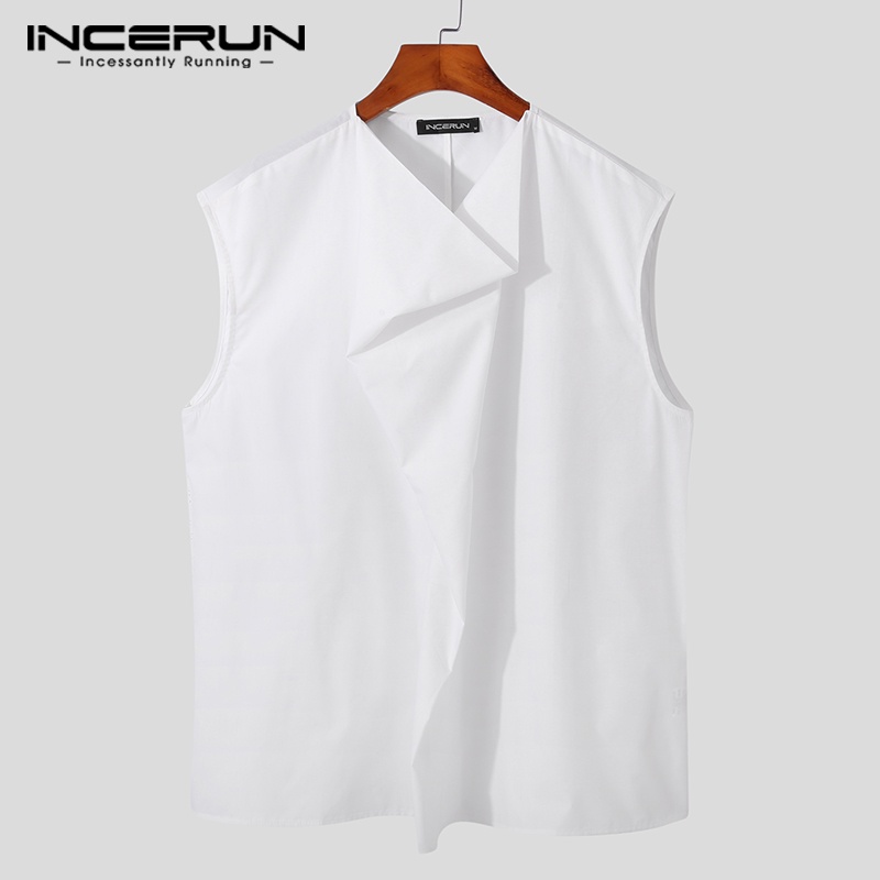 Áo ba lỗ INCERUN cổ bèo màu trơn thời trang mùa hè cho nam