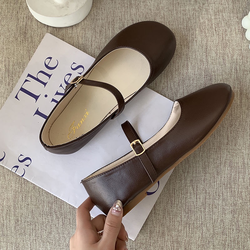 Giày búp bê nữ ulzzang cài quai mũi tròn Hàn Quốc