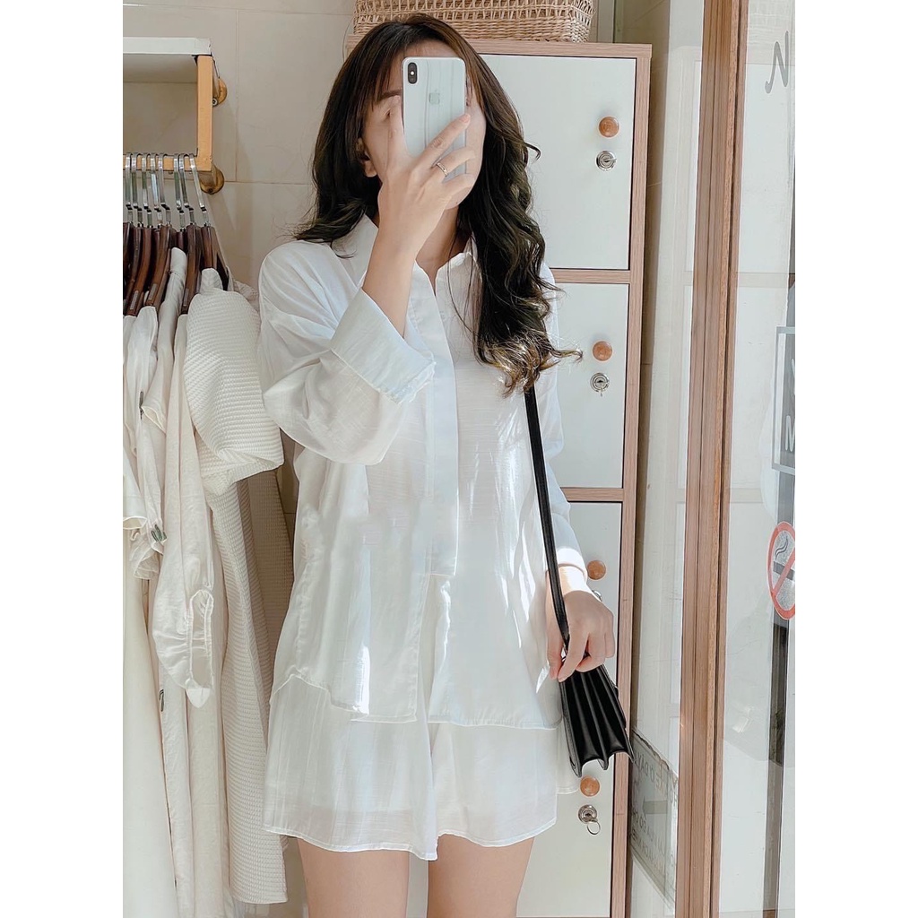 LOVI SHOP - Set áo sơ mi tay dài kèm quần short chất xô mềm (CASIE SET)