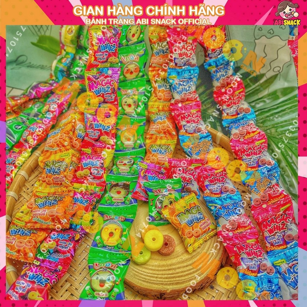 Combo 10 viên kẹo sáo Magic Whiz Thái Lan đủ 4 vị cola/spry/cam/trái cây hãng Roscela