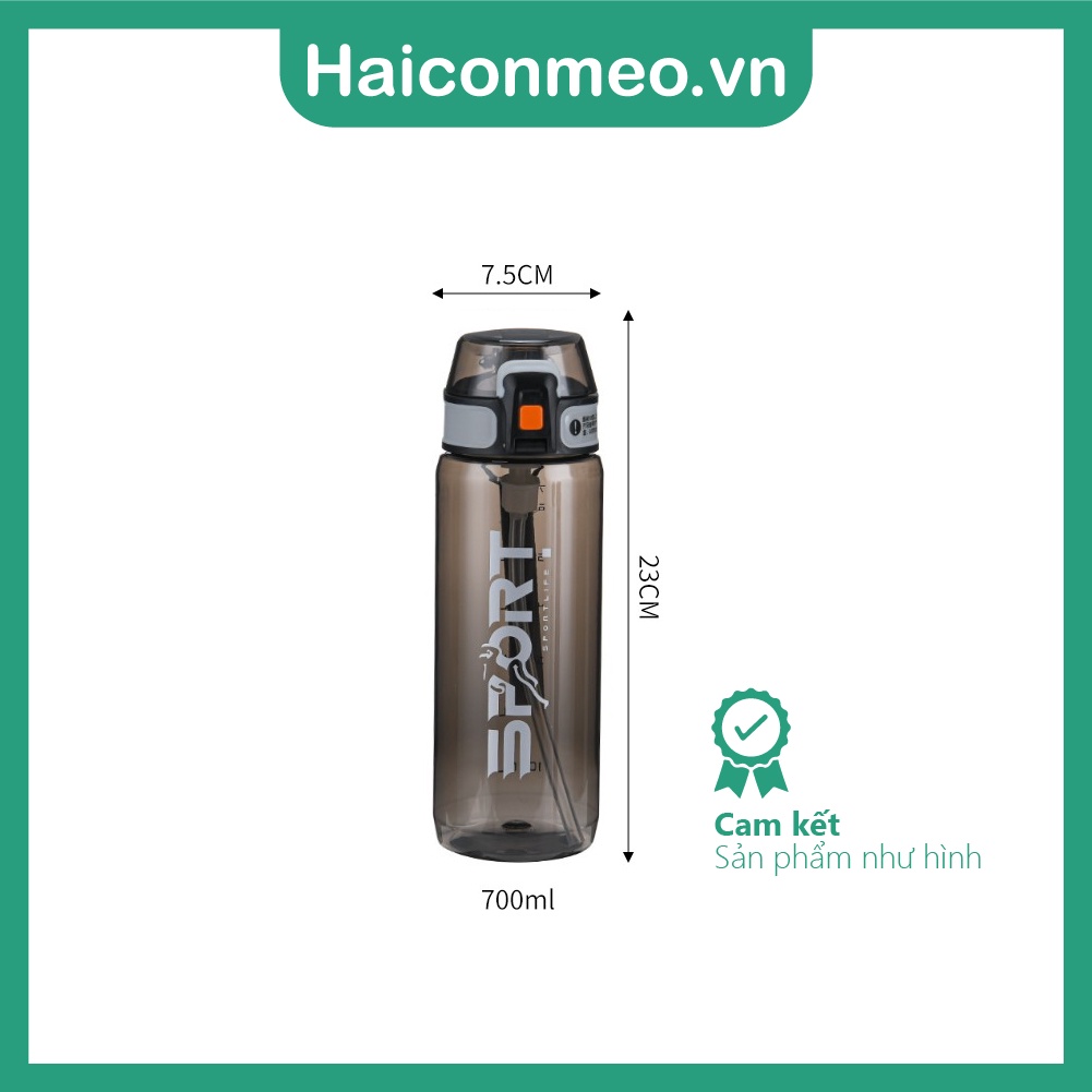 Bình Nước Thể Thao có ống hút Tập cầu lông, đạp xe, tập gym,... 700ml SPORT