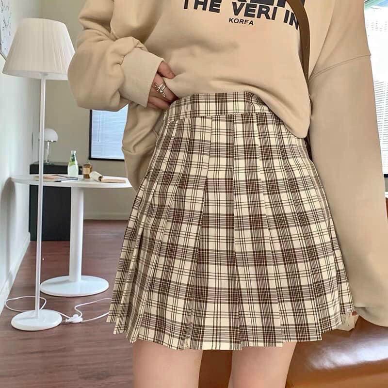 Set Áo Sweater Kèm Chân Váy Tennis Nữ[FREESHIP]🌸Bộ màu nude Basic chân váy cạp cao🎀 | BigBuy360 - bigbuy360.vn