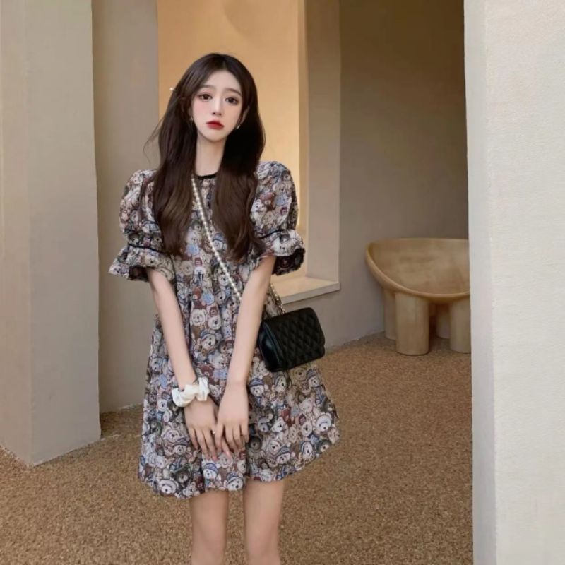 VÁY XOÈ TAY BỒNG HOẠ TIẾT GẤU HÀNG QUẢNG CHÂU CHẤT ĐẸP