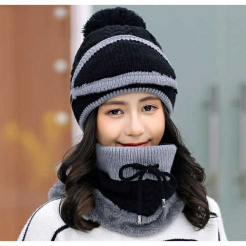 Khăn choàng nữ quàng cổ tặng kèm nón và khẩu trang chống lạnh y hình thời trang Hàn Quốc