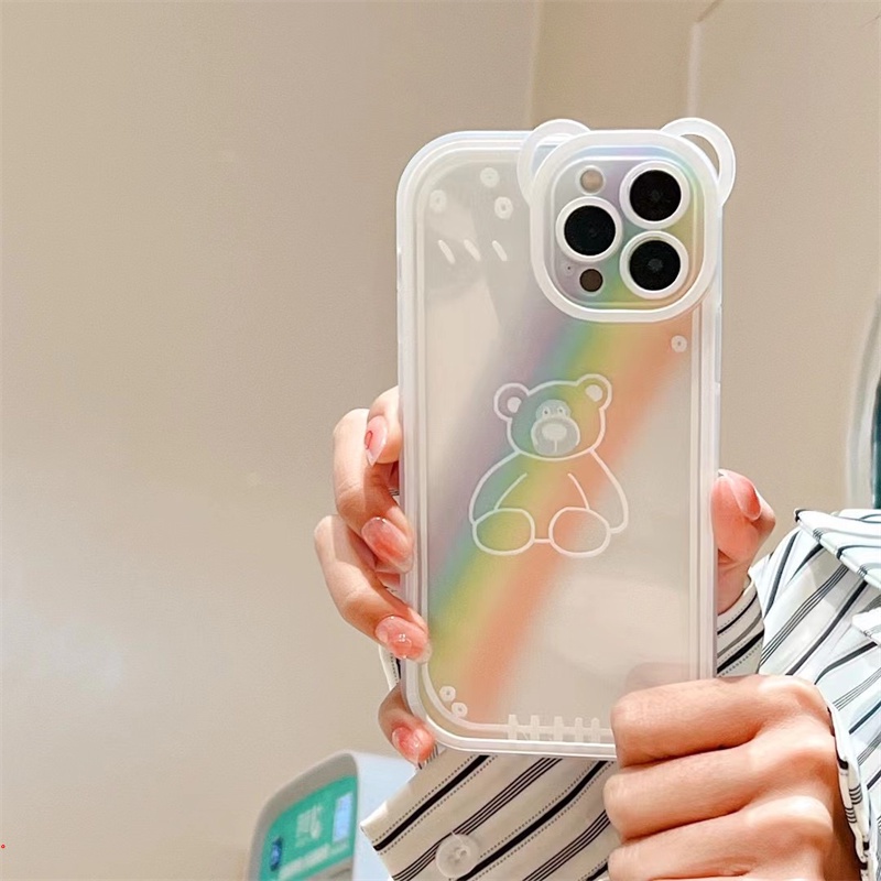 Ốp Điện Thoại Mềm Trong Suốt In Hình Gấu Cầu Vồng Cho iPhone 13 12 11 Pro Max XS Max X XR 7 8 Plus