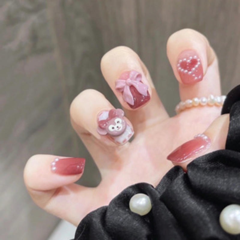 Set 24 Móng Tay Giả Thắt Nơ Xinh Xắn Cho Nữ