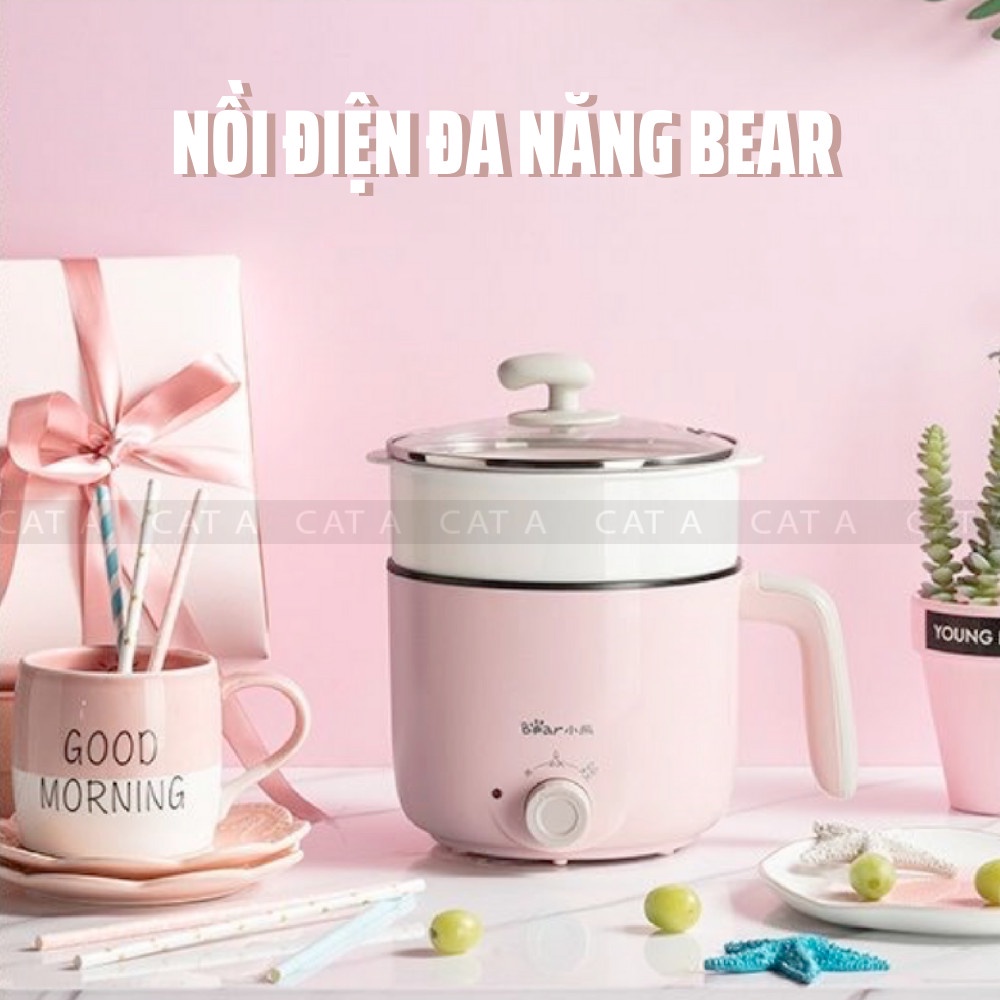 (CHÍNH HÃNG) Nồi điện mini đa năng BEAR 2 tầng chống dính dùng để hấp, hầm cháo, nấu mỳ, lẩu, chiên rán - Công suất 600W