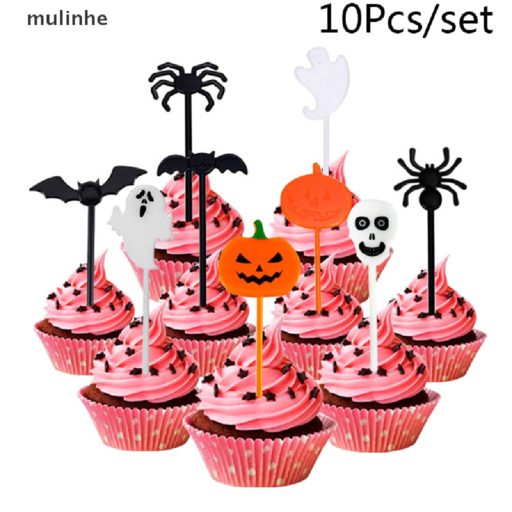 Set 10 Nĩa Ăn Tráng Miệng Họa Tiết Halloween Hoạt Hình Cho Bé
