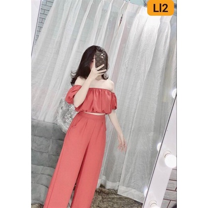 (Sale FreeShip) Sét bộ nữ ống rộng có túi,áo trễ vai bo chun cực xinh,bộ nữ đi chơi siêu đẹp,có nhìu màu hottren