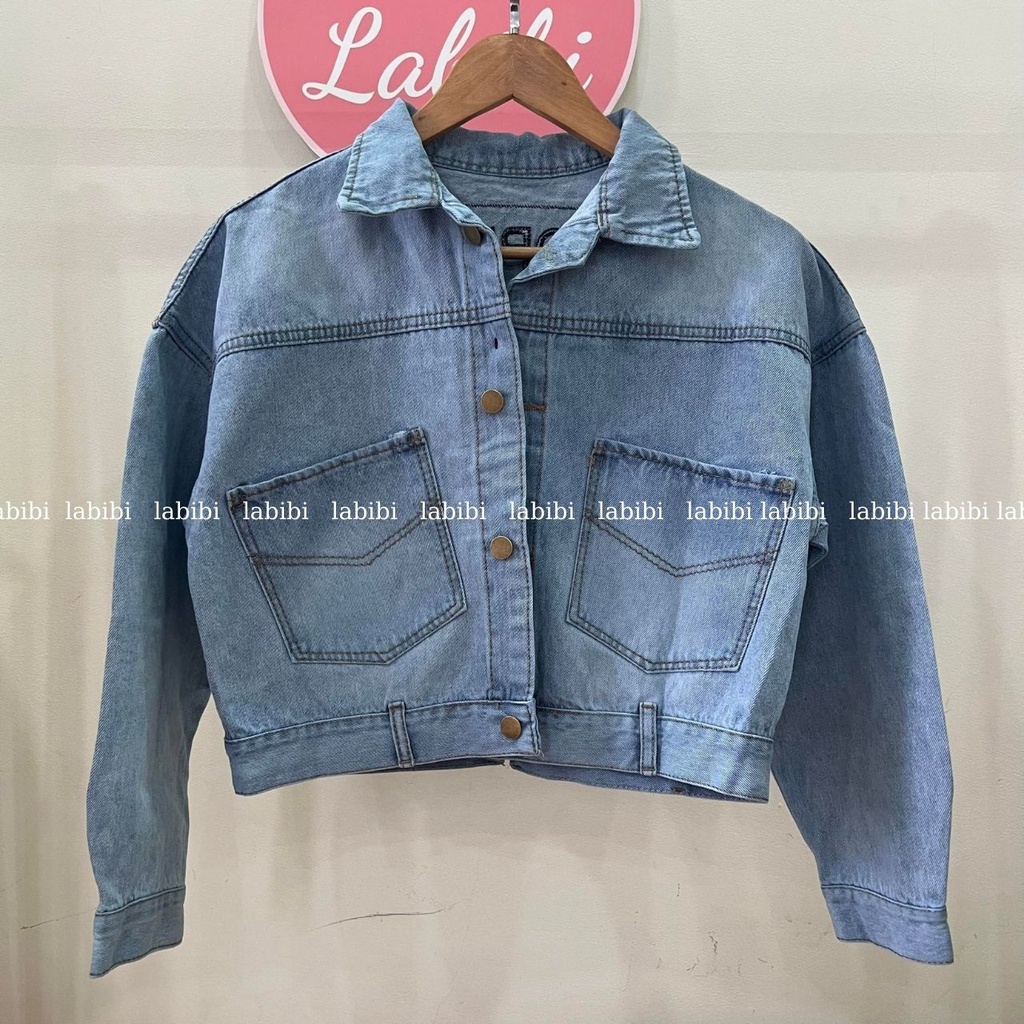 Áo Khoác Jeans Nữ Croptop Khuy Sau, Áo Bò Dáng Ngắn Thêu Chữ Property Of No One Chất Dày Dặn, Labibi