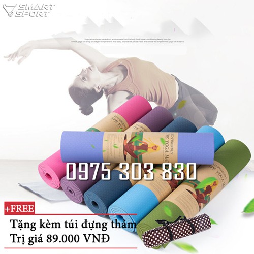 Thảm tập yoga 2 lớp cao su cao cấp 8mm tặng túi đựng thảm loại đẹp