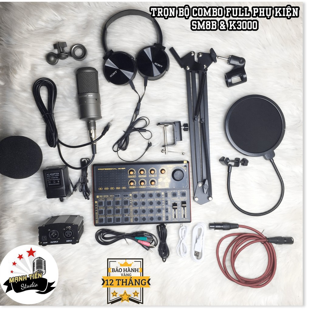 [tặng full phụ kiện nguồn 48v] Combo Mic Thu Âm SM8B + Sound Card K3000 + full phụ kiện livestream karaoke thu âm xịn sò