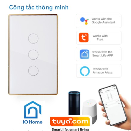 Công tắc thông minh viền nhôm cao cấp Tuya Smart life kết nối wifi, mẫu mới 2020, 3 màu Trắng, Đen, Vàng Gold-Cần dây N