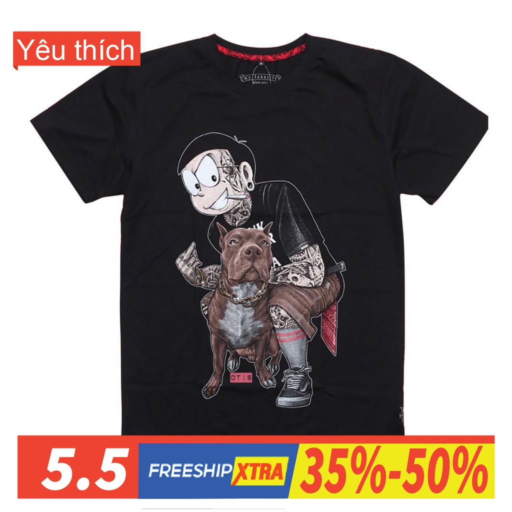 ⚡ RẺ NHẤT SHOPEE ⚡Áo thun Nobita tay lỡ unisex phom rộng dáng streewear có ngoại cỡ size 2 màu đen trắng - áo phông chất