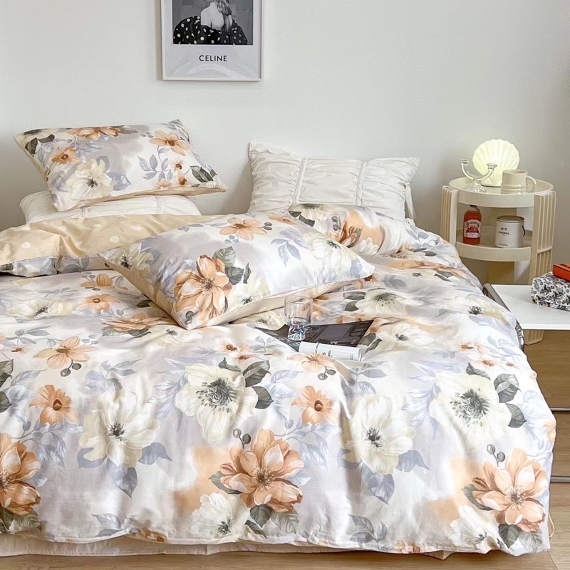 Bộ Chăn Ga Gối ❤️ cotton living 100% đủ size đệm hoa nhí Hàn Quốc miễn phí bo chun nhập khẩu Mượt Decor