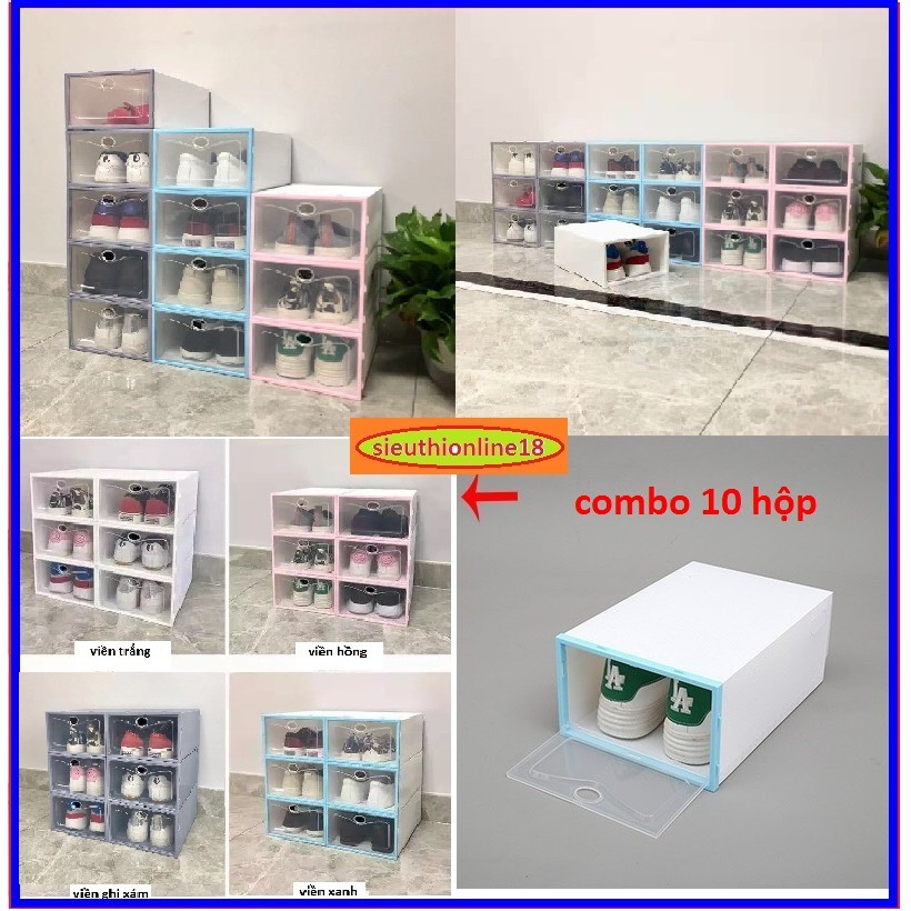 Combo 10 Hộp Đựng Giày Nắp Nhựa Cứng Loại 1 - Size Nam và Nữ