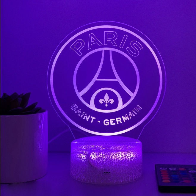 Đèn Ngủ Led 3D Logo CLB Bóng đá Paris Saint Germain  | 16 Màu + Remote | Đèn Led 3D PSG trang trí phòng n