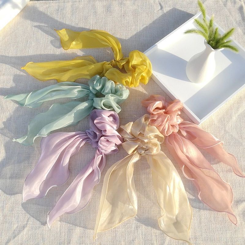 Dây Cột Tóc Ruy Băng Dài Bằng Satin Thắt Nơ Phong Cách Hàn Quốc Ngọt Ngào Cho Nữ