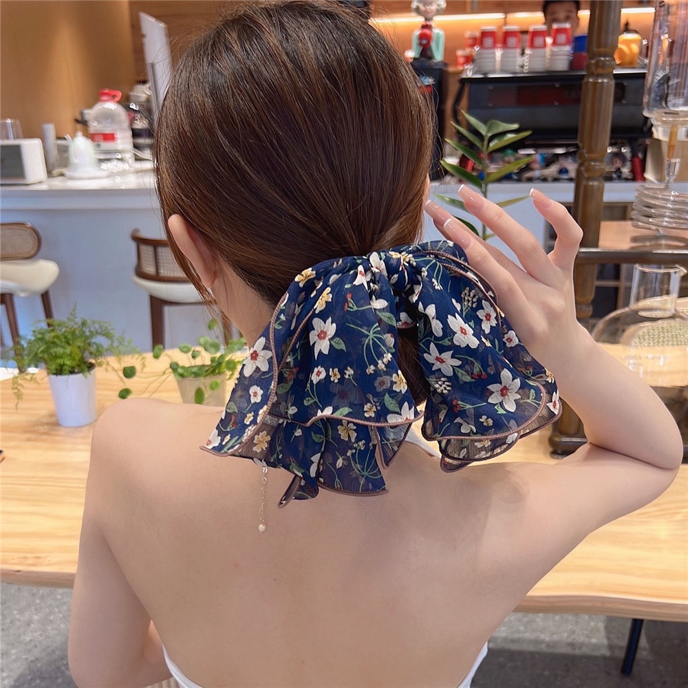 Dây Cột Tóc Ruy Băng In Họa Tiết Hoa Đơn Giản Phong Cách Hàn Quốc Cho Nữ