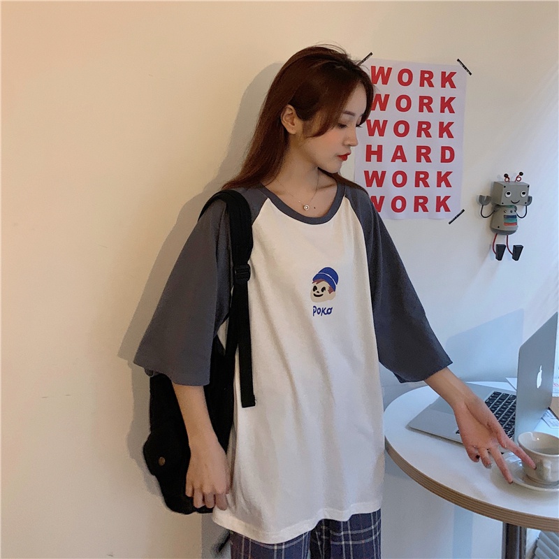 SUXI Áo Thun Tay Ngắn Dáng Rộng In Hình Dễ Thương