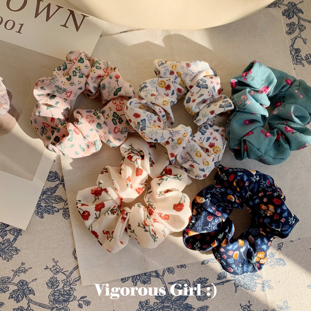 Dây buộc tóc Scrunchie in hoa nhiều màu Vintage phong cách Hàn Hair Scrunchies