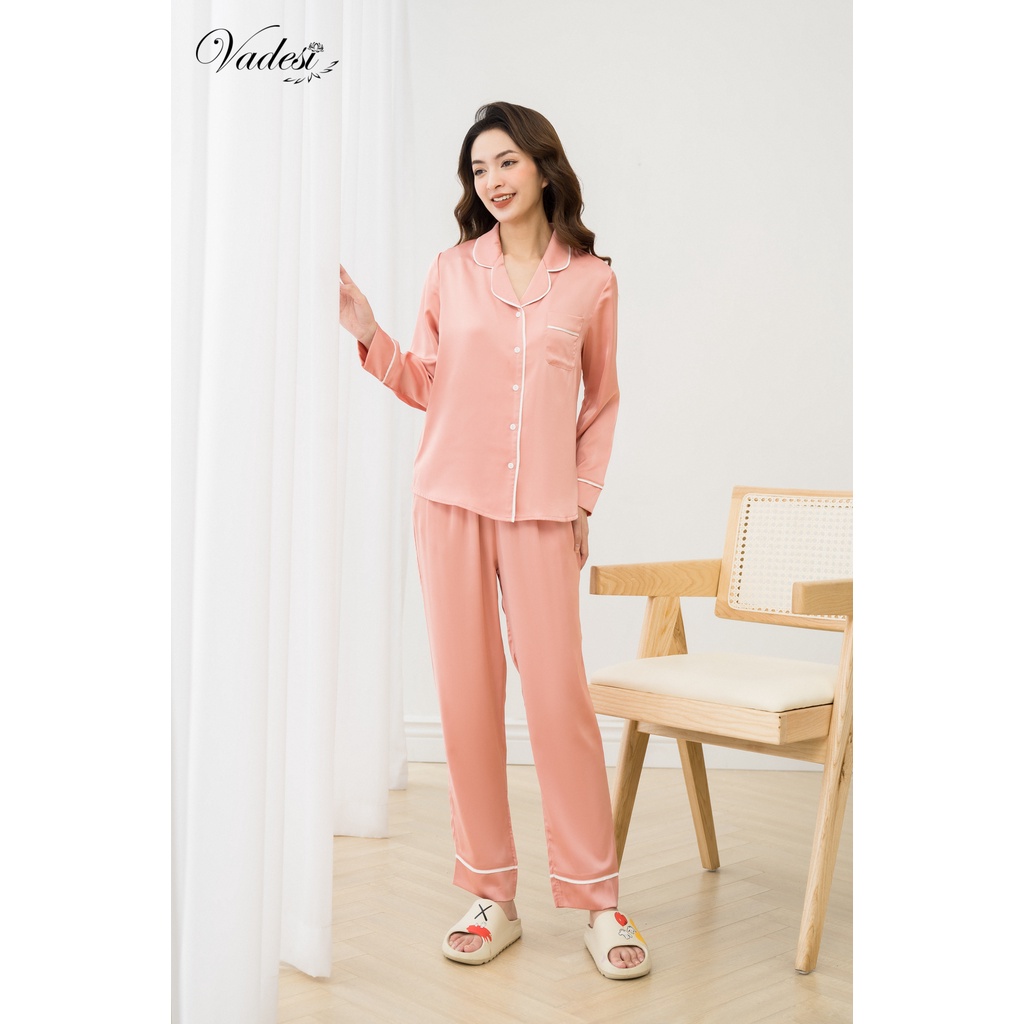 [ NEW - Chính Hãng] Bộ Pijama Dài Tay Lụa Cao Cấp Màu Trơn Basic Đẹp Mềm Mượt - Thời Trang Vadesi