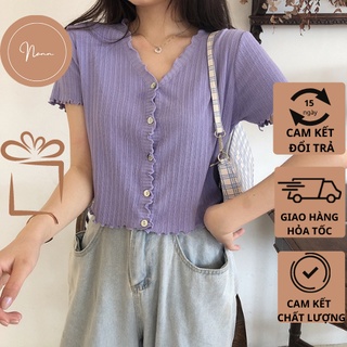 Áo croptop tay ngắn, áo croptop len tăm chất ôm co giãn thoáng mát nann