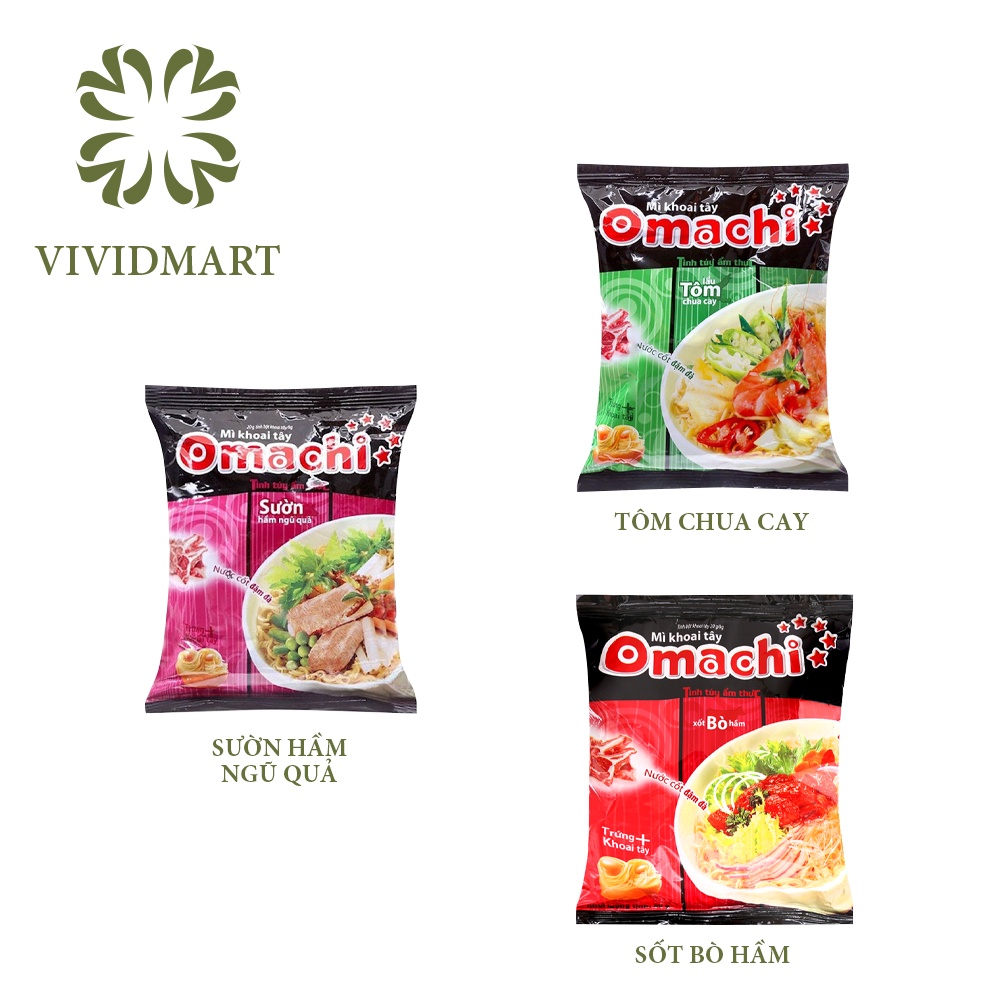 [Gói lẻ] MÌ KHOAI TÂY OMACHI 3 VỊ: SƯỜN HẦM NGŨ QUẢ, TÔM CHUA CAY, XỐT / SỐT BÒ HẦM - GÓI 80G - MASAN