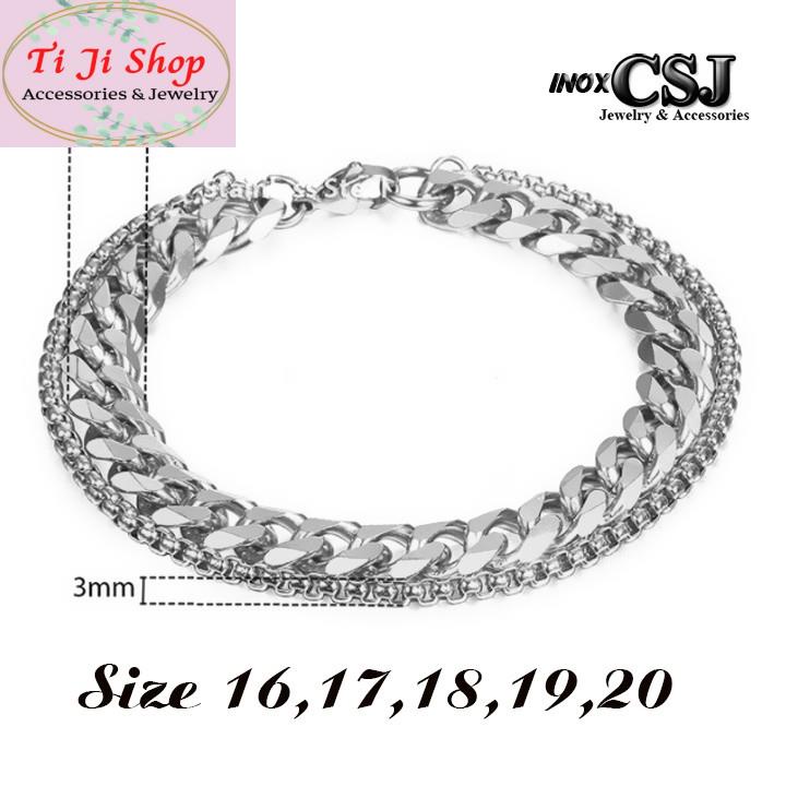 Lắc tay nam 2 tầng kiểu lặc đơn vát cạnh, kết hợp bông dừa khít nhí màu trắng sáng, đẹp, không đen, chuẩn thời trang