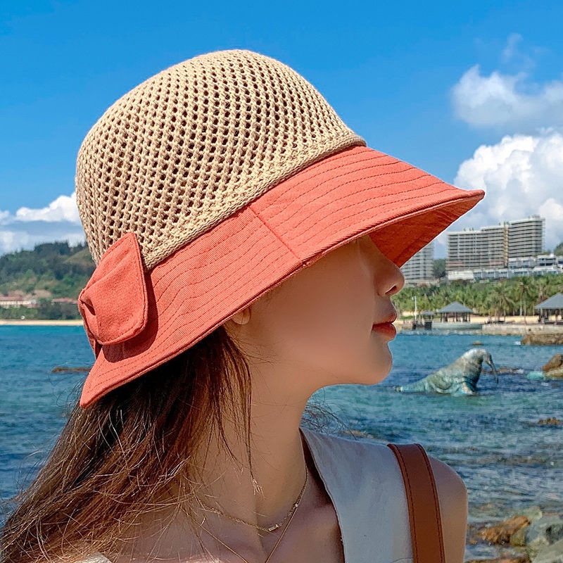 Mũ Cói Vành Tròn Chống Nắng Thoáng Khí Thắt Nơ Phong Cách Hàn Quốc Cho Nữ