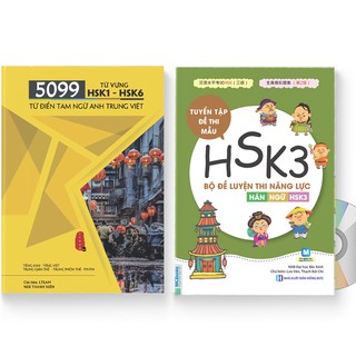 Sách - Combo: 5099 từ vựng HSK1 – HSK6 ( tam ngữ Anh – Trung – Việt ) + Bộ đề luyện thi năng lực Hán Ngữ HSK3 + DVD quà