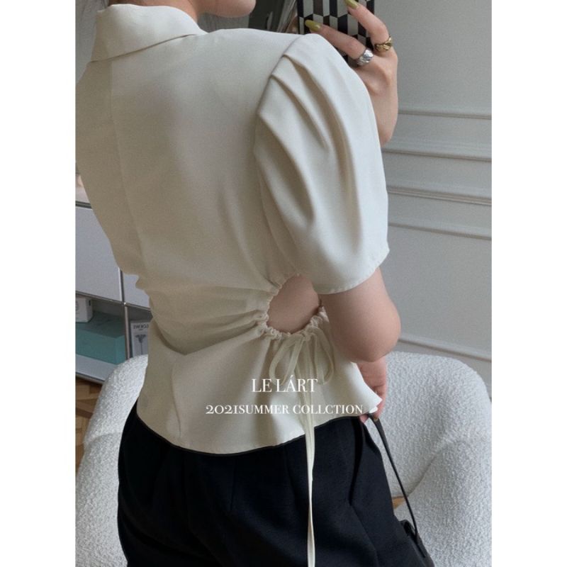 Áo Cut out Rút Nhún Eo Phong Cách Retro Sang Trọng