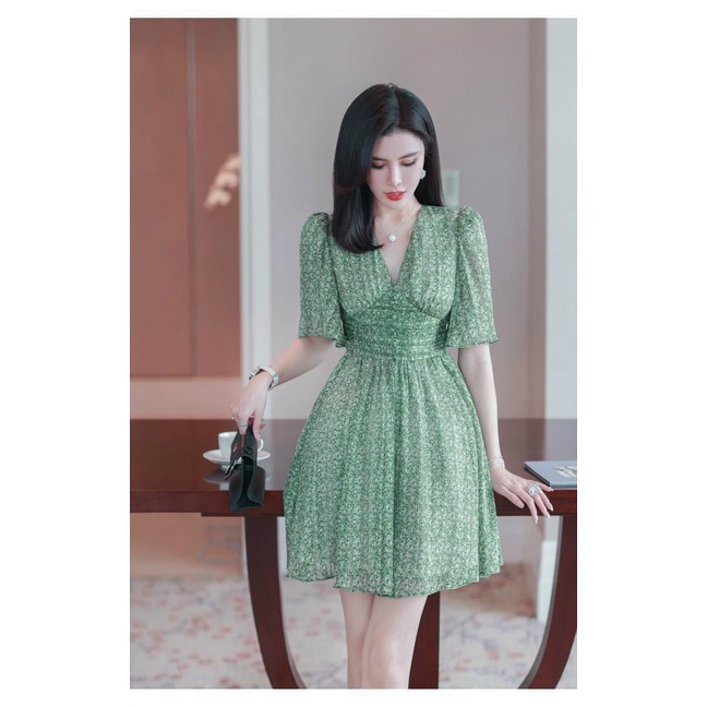 (Free ship) Mẫu HOT Đầm Voan Thắt Eo Cổ V Freesize Cho CHị Em Từ 40-55kg UP HHP Fashion