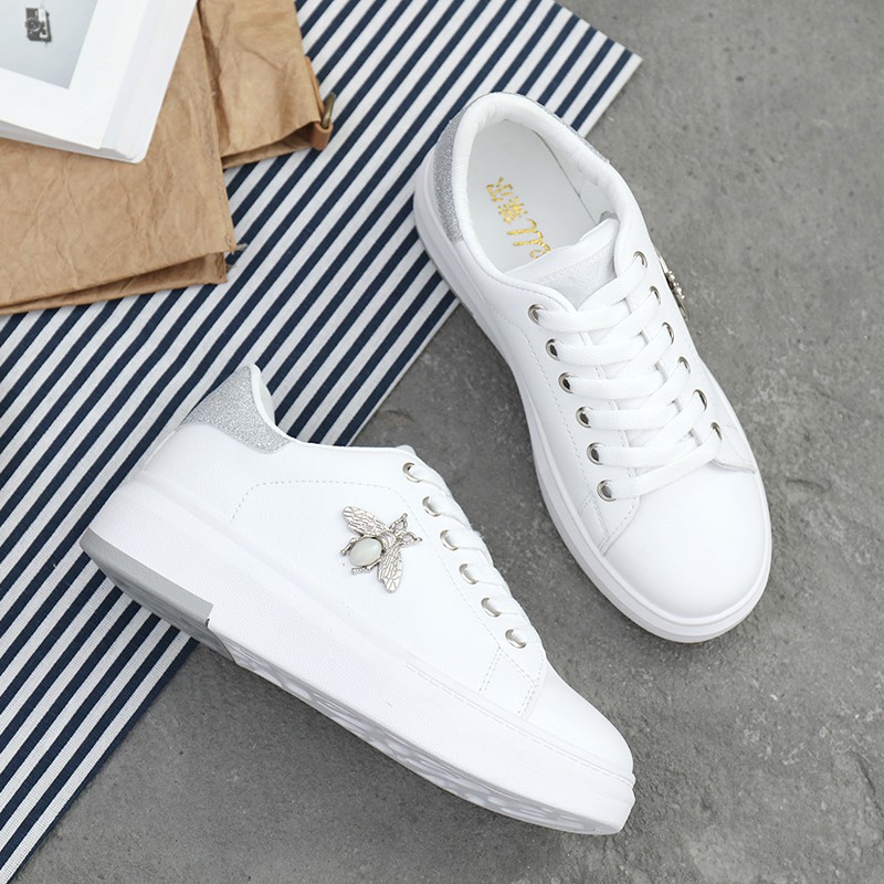 Sneaker Nữ Giày thể thao phong cách Hàn Quốc đế phẳng 3P đính nơ