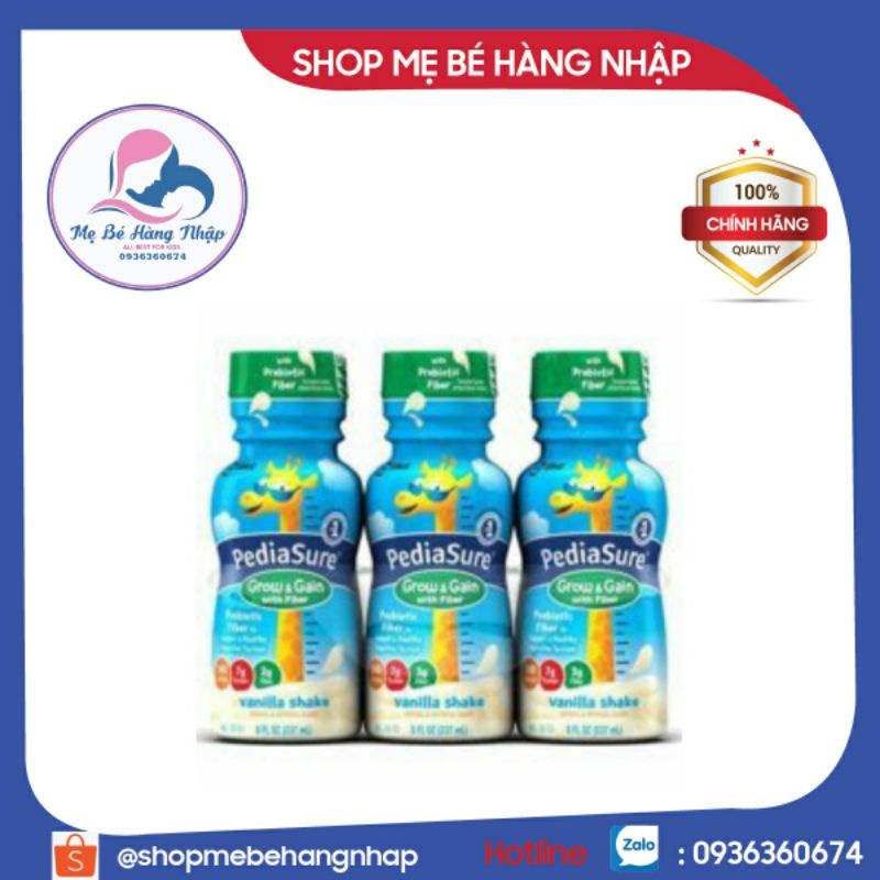 Combo 6 chai Sữa Pediasure nước Vani DHA Fiber hộp 237ml Mỹ Date mới