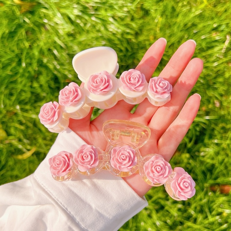 Kẹp Tóc Đuôi Ngựa Hình Trái Tim Hoa Hồng Nhẹ Nhàng Sang Trọng Thời Trang Mùa Hè Hàn Quốc