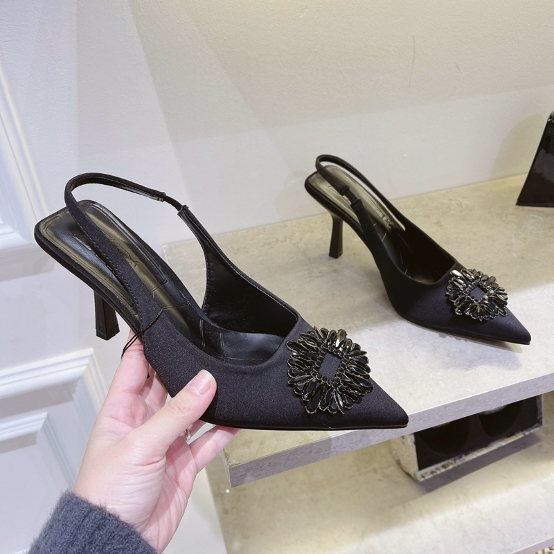 Sandal cao gót lụa đá đen hot hit hàng cao cấp fullbox