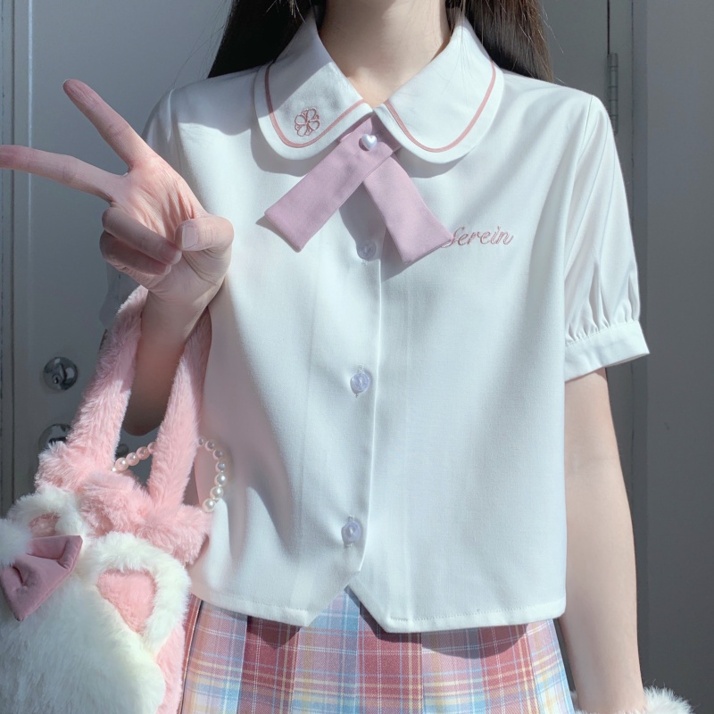 Áo sơ mi Encore - cổ thêu Hồng kèm nơ - Mã 001 #blouse #somi