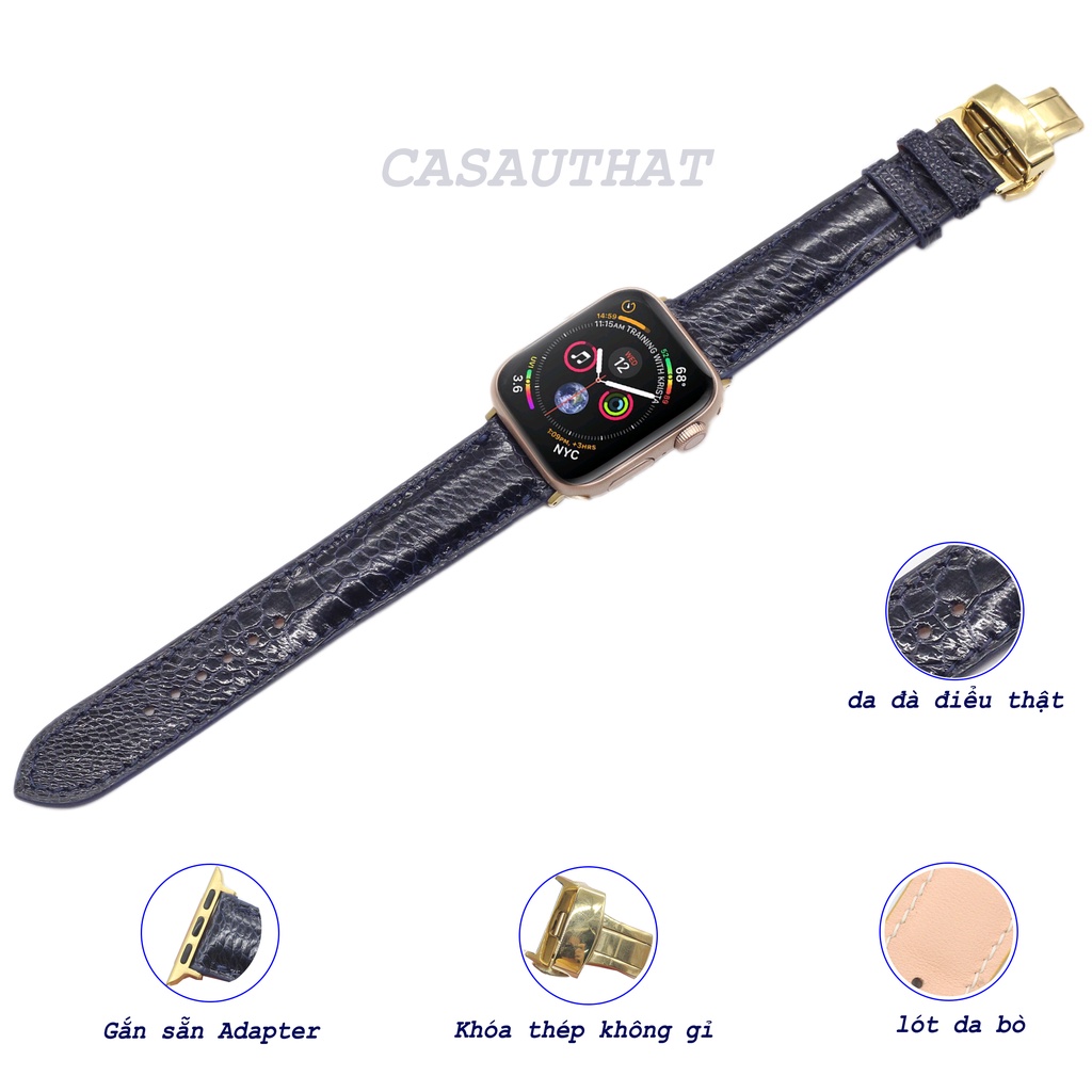 Dây Đeo Apple Watch Da Đà Điểu Khóa Gập Sang Trọng, Dây Apple Watch Series 2.3,4,5,6,7 Mặt 38/45mm Sản Phẩm Kèm Phụ Kiện