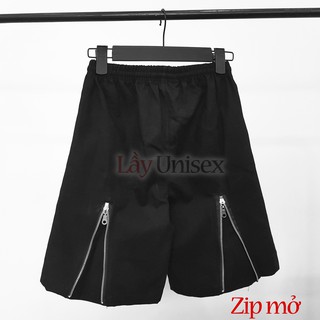 Quần short kaki nam unisex phối zip V