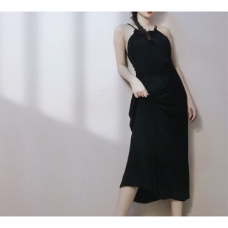 Đầm cổ yếm thun lụa nhúng dây cột