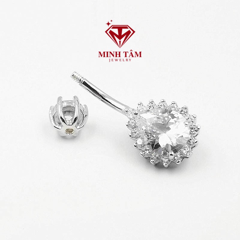 Khuyên rốn bạc 925 cao cấp, Khuyên rốn hình giọt nước nạm đá hàng nhập khẩu-Minh Tâm Jewelry