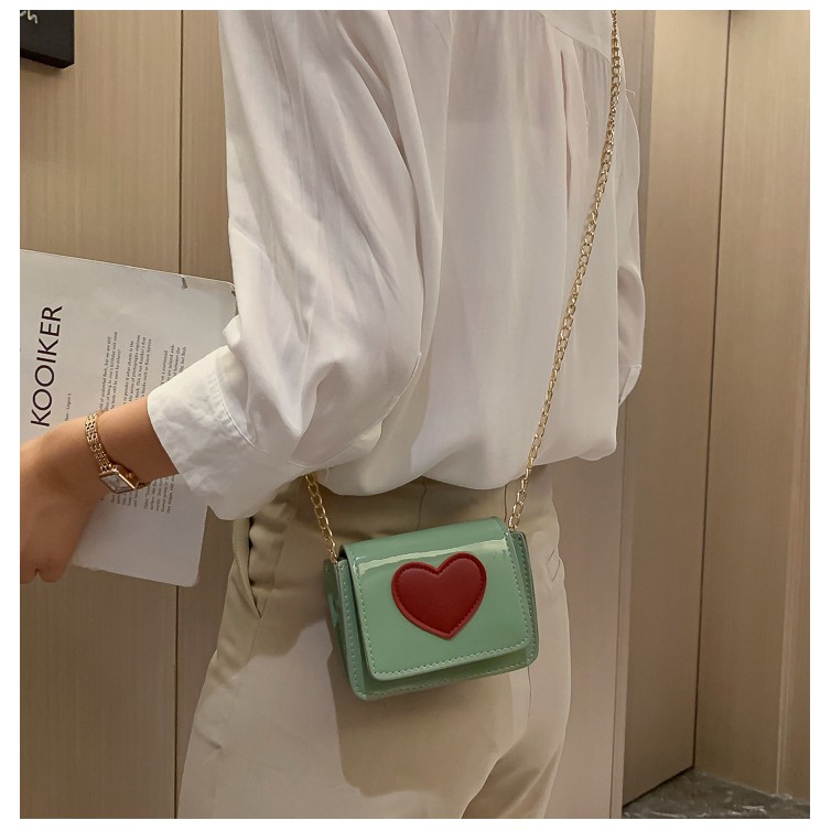 [sẵn]Túi đeo chéo mini da bóng in trái tim hàn quốc ulzzang nữ 2019
