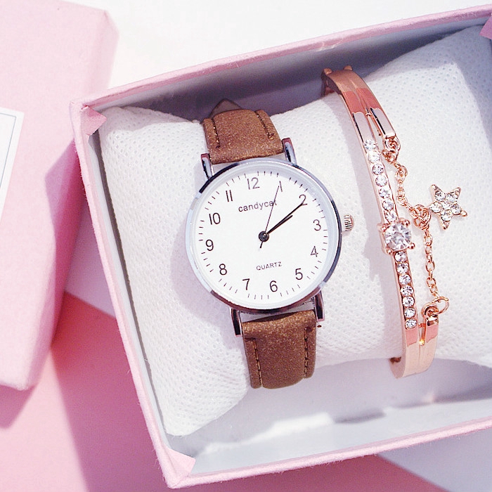 Đồng hồ đeo tay kết cấu thạch anh dây đeo bằng da thời trang thường ngày cho nữ
