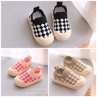 Giày lười,Giày cổ chun họa tiết kẻ ô thời trang lưới thoáng khí cho bé trai bé gái sz 18-23