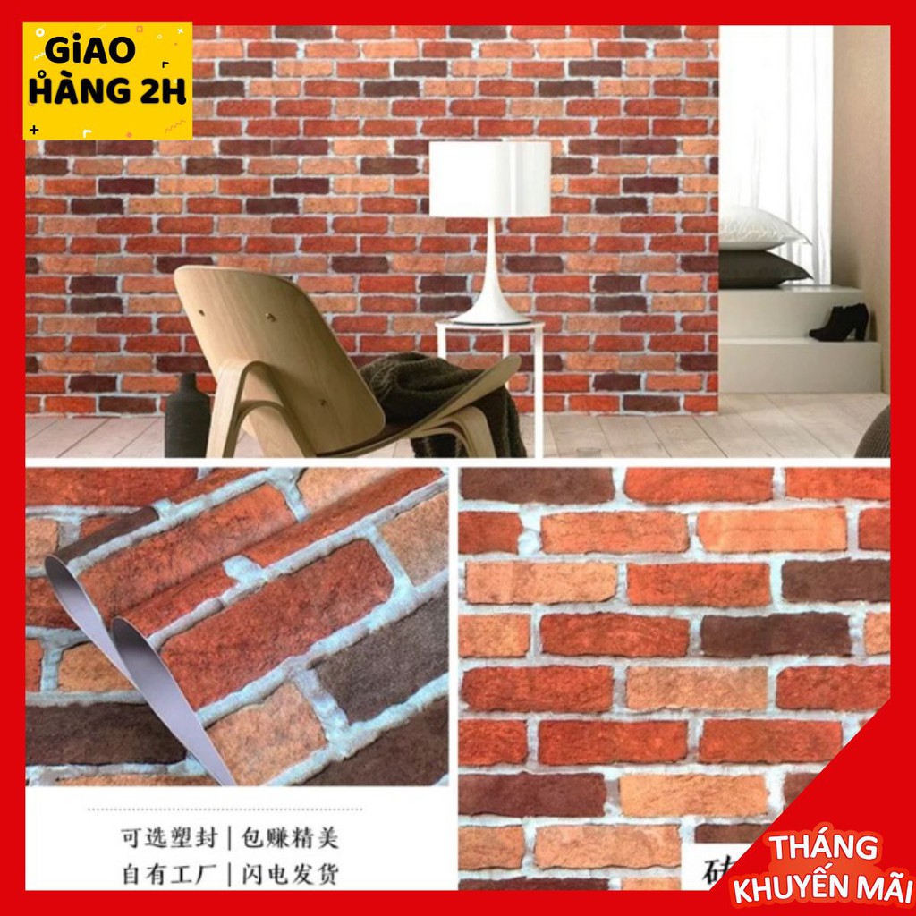 Giấy dán tường giả gạch đỏ keo sẵn khổ 45 cm x10m